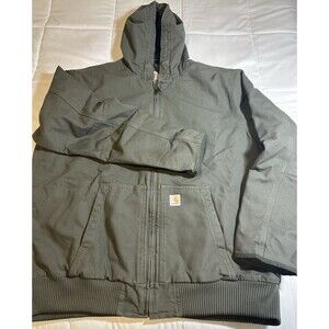 Carhartt Hooded Duck Jacket Coat Men's 2XL XXL Green Quilt Lined